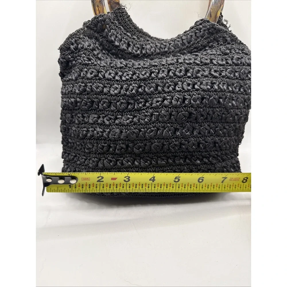 Vintage Black Crochet Liz Claiborne Purse Plastic Wood Color Handle